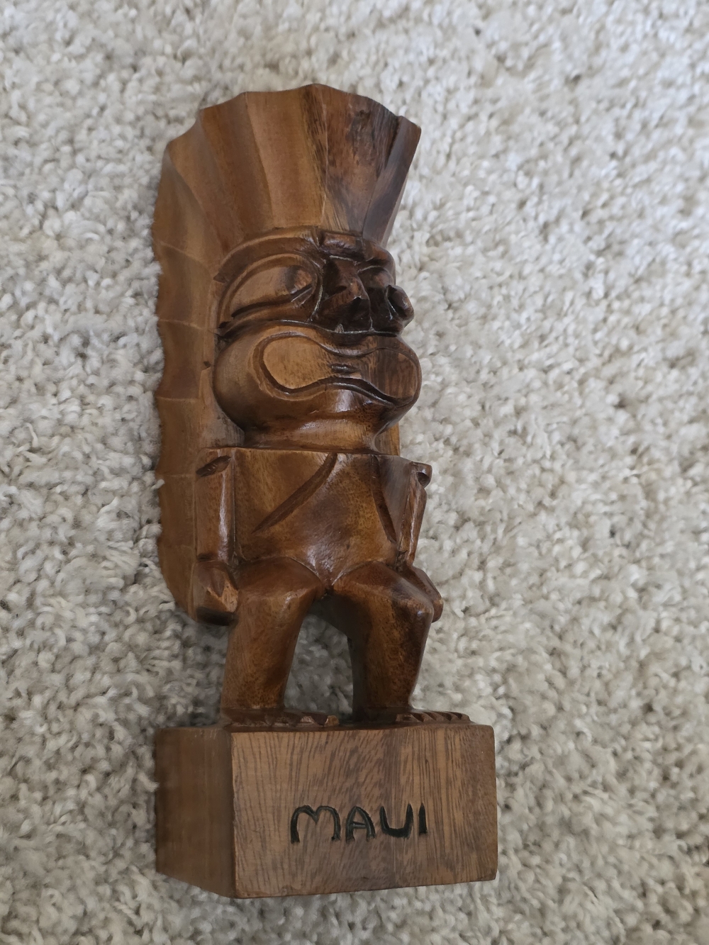 Source Unknown Brown Wooden Tiki Sculpture